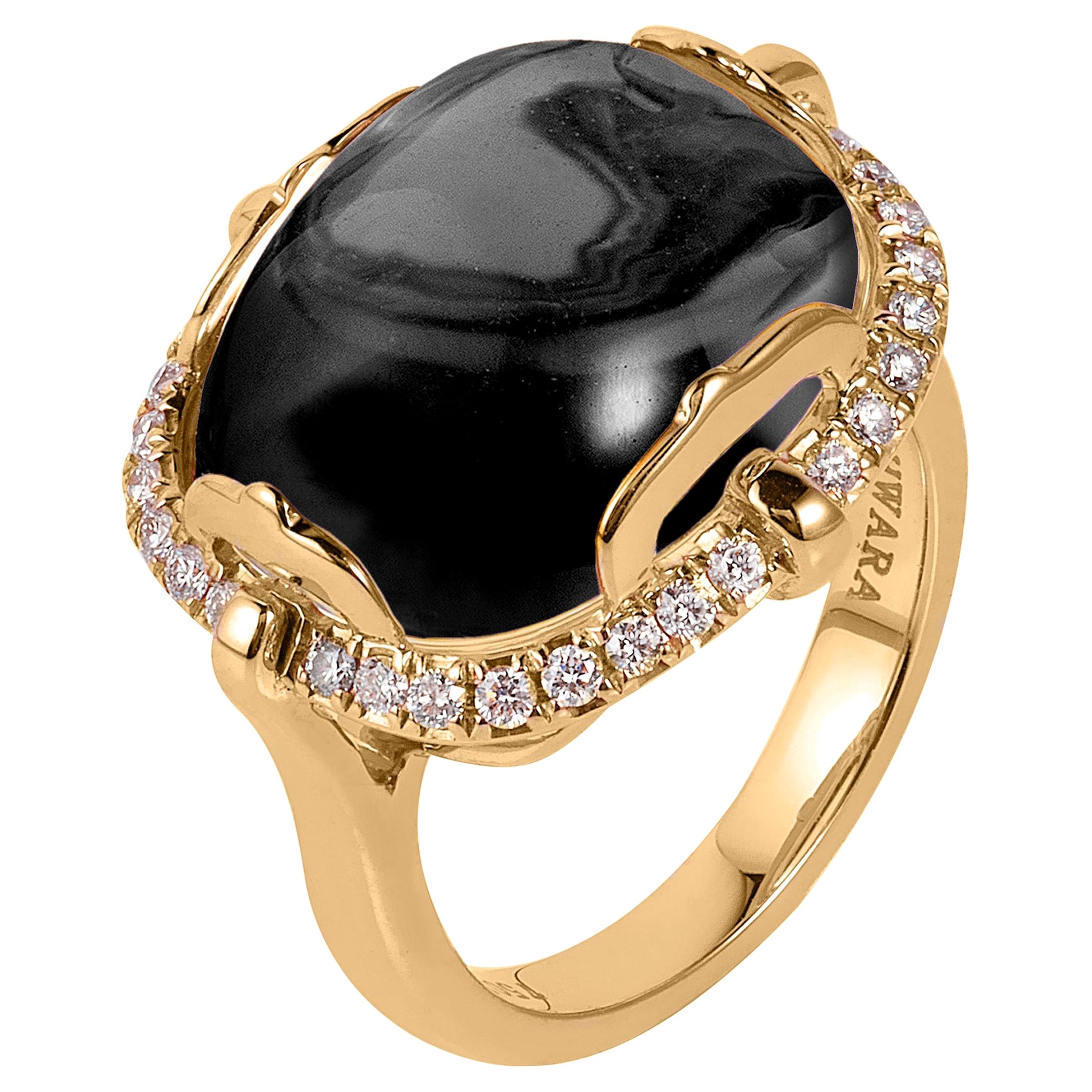 Goshwara Cushion Cabochon Onyx and Diamond Ring For Sale