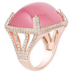 Goshwara Rose Quartz Cabochon and Diamond Ring