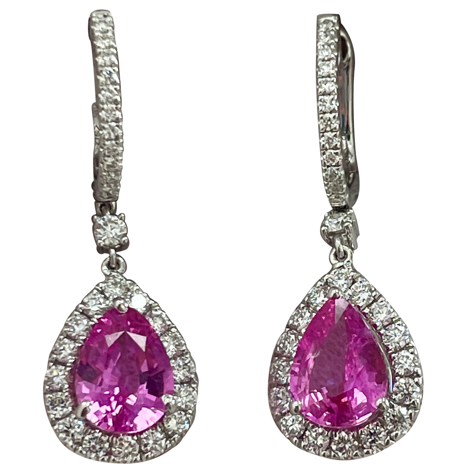 3.10 Carat Pink Sapphire, Diamond & White Gold Earrings For Sale