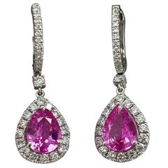 Boucles d'oreilles en or blanc, diamants et saphirs roses de 3,10 carats