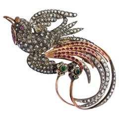 Antique Tiara Convertible Brooch Paradise Bird Diamond Ruby