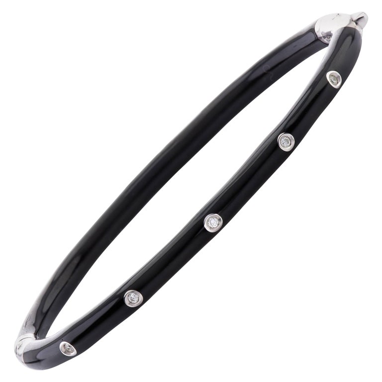 Black Enamel and Sterling Silver Bangle Bracelet For Sale at 1stDibs