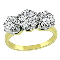Victorian GIA 1.11ct Center Diamond 0.72ct and 0.71ct Diamond Three Stone Ring