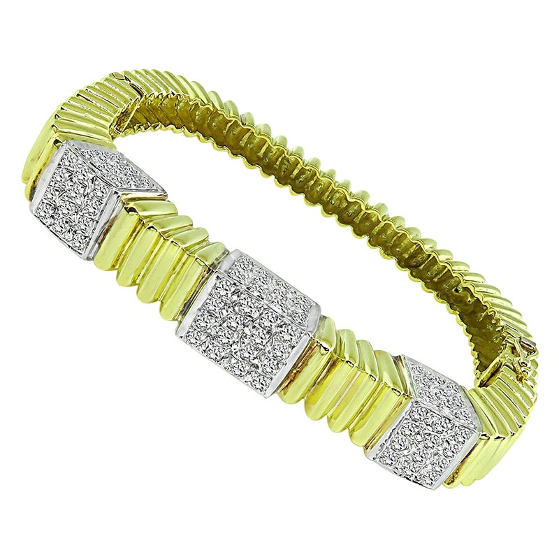 4.00ct Diamond Yellow and White Gold Bangle For Sale