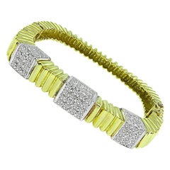 Bracelet jonc en or jaune et blanc avec diamants de 4,00 carats