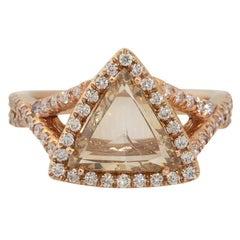 2.67 Carat Brown Triangle Diamond Halo Twisted Engagement Ring 14 Karat in Stock