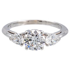 Tiffany and Co. Platinum Three-Stone Round Pear Shape Diamond Engagement Ring 
