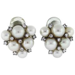 Pearl Diamond Gold Cluster Earrings 12