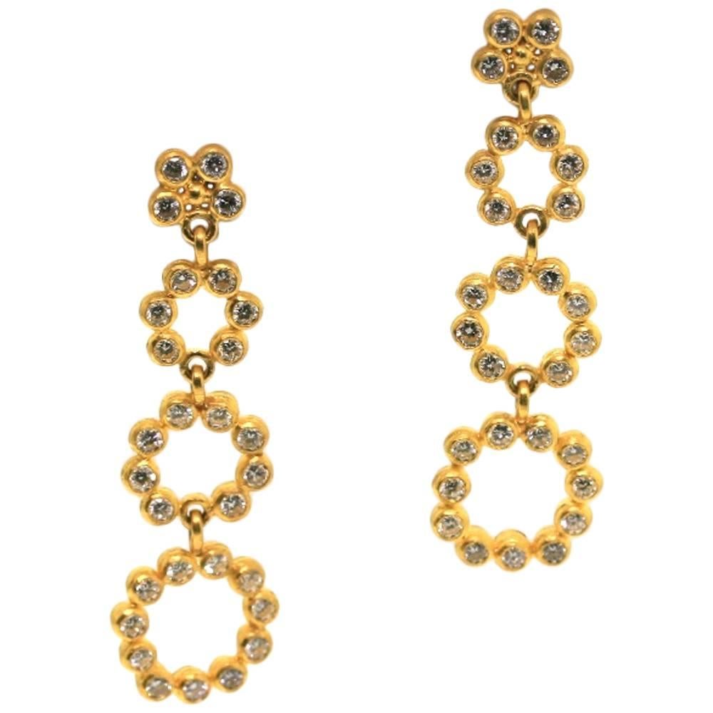 Gurhan Diamond Gold 4 Flower Drop Earrings