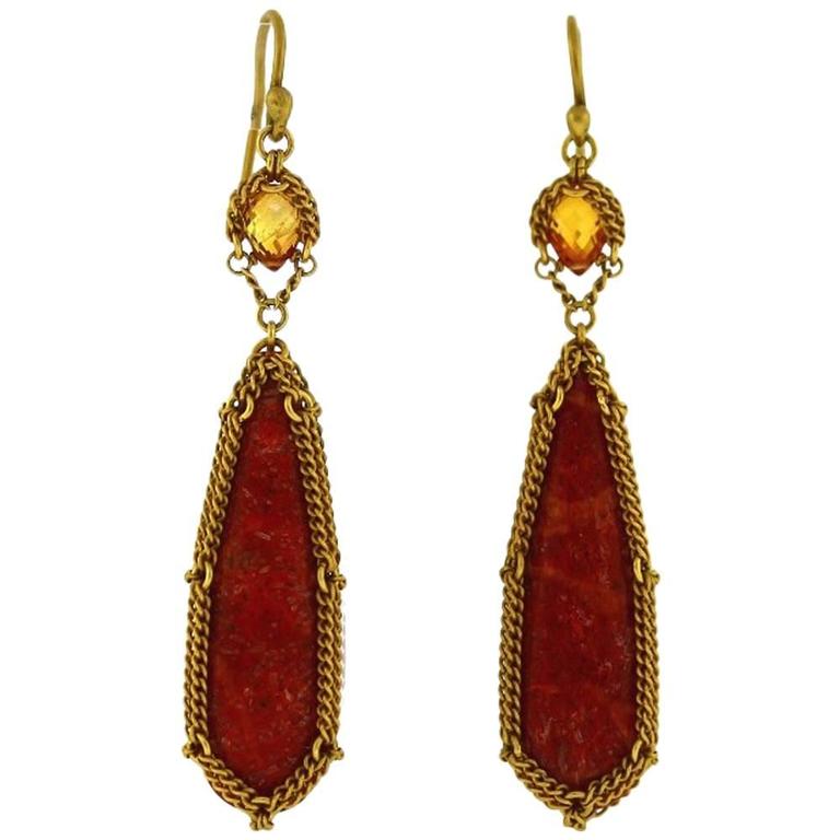 Anthony Nak Agate Citrine Gold Drop Earrings at 1stDibs