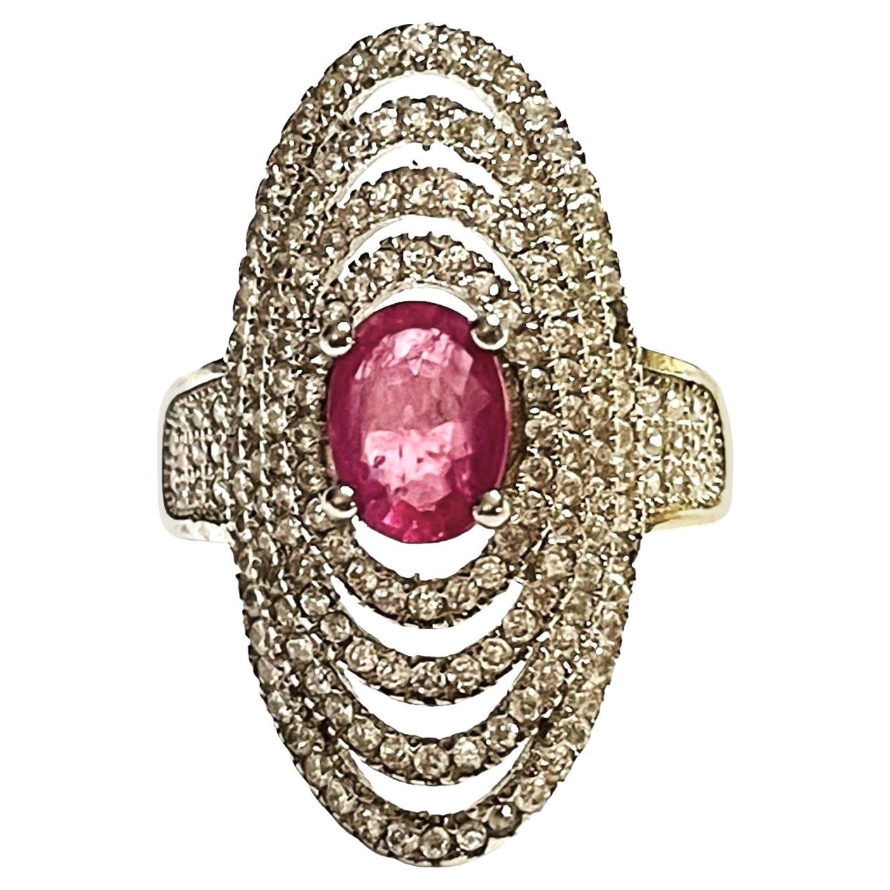 Cabochon Ruby Solitaire Sterling Silver Ring White Gold Plate at 1stDibs