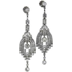 Antique Art Deco Old European and Baguette Diamonds Platinum Earrings