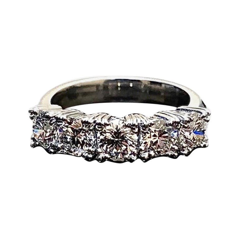 Vintage Inspired Art Deco Style Five Stone Diamond Platinum Engagement Band