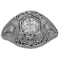Antique 0.60 Carat Diamond Platinum Filigree Engagement Ring 