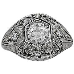Antique 0.60 Carat Diamond Platinum Filigree Engagement Ring