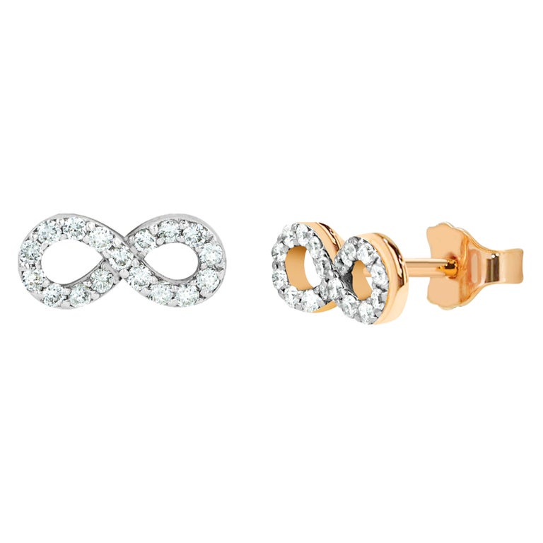 18k Solid Gold Diamond Infinity Stud Earrings Crisscross Diamond Stud