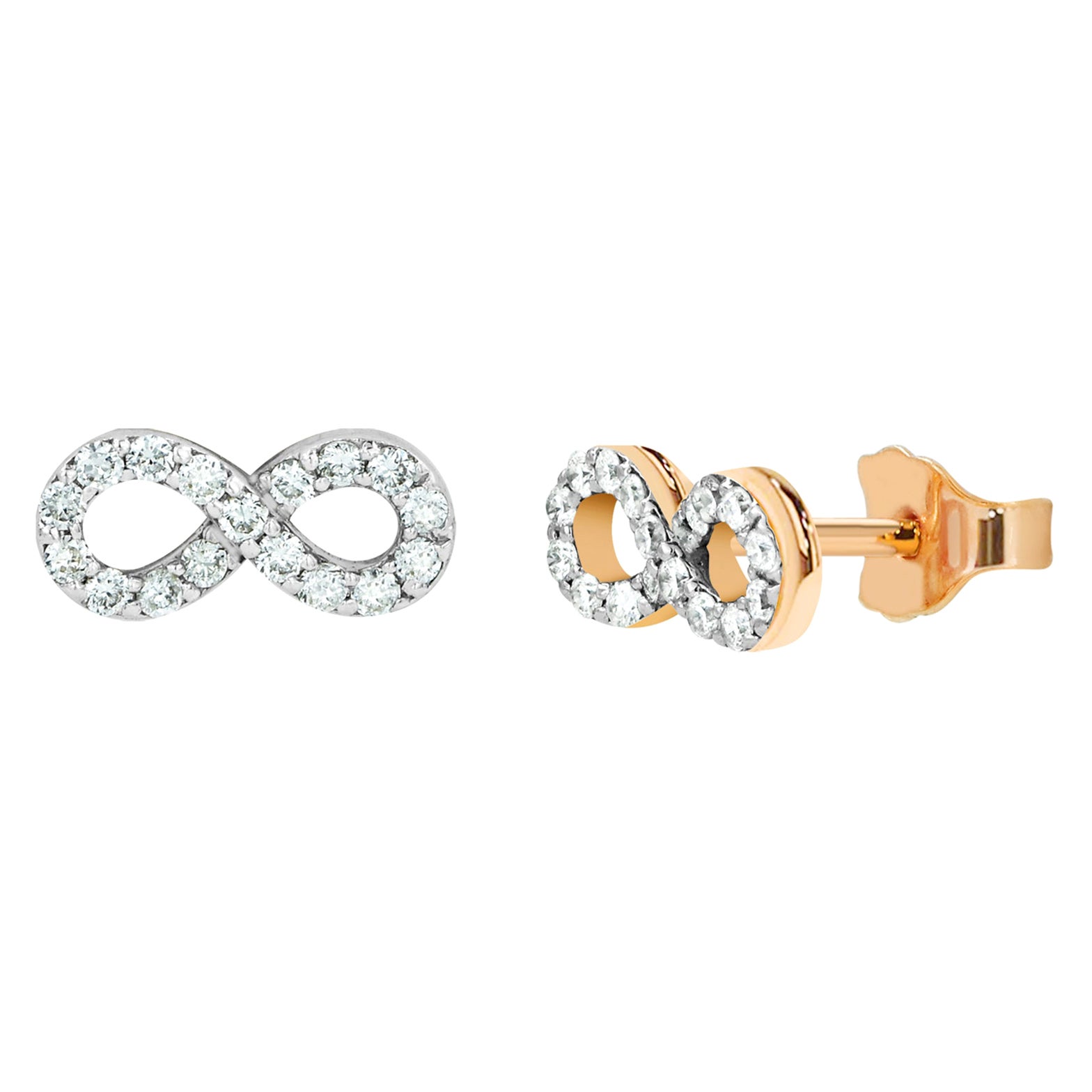 14k Solid Gold Diamond Infinity Stud Earring Crisscross Diamond Stud For Sale