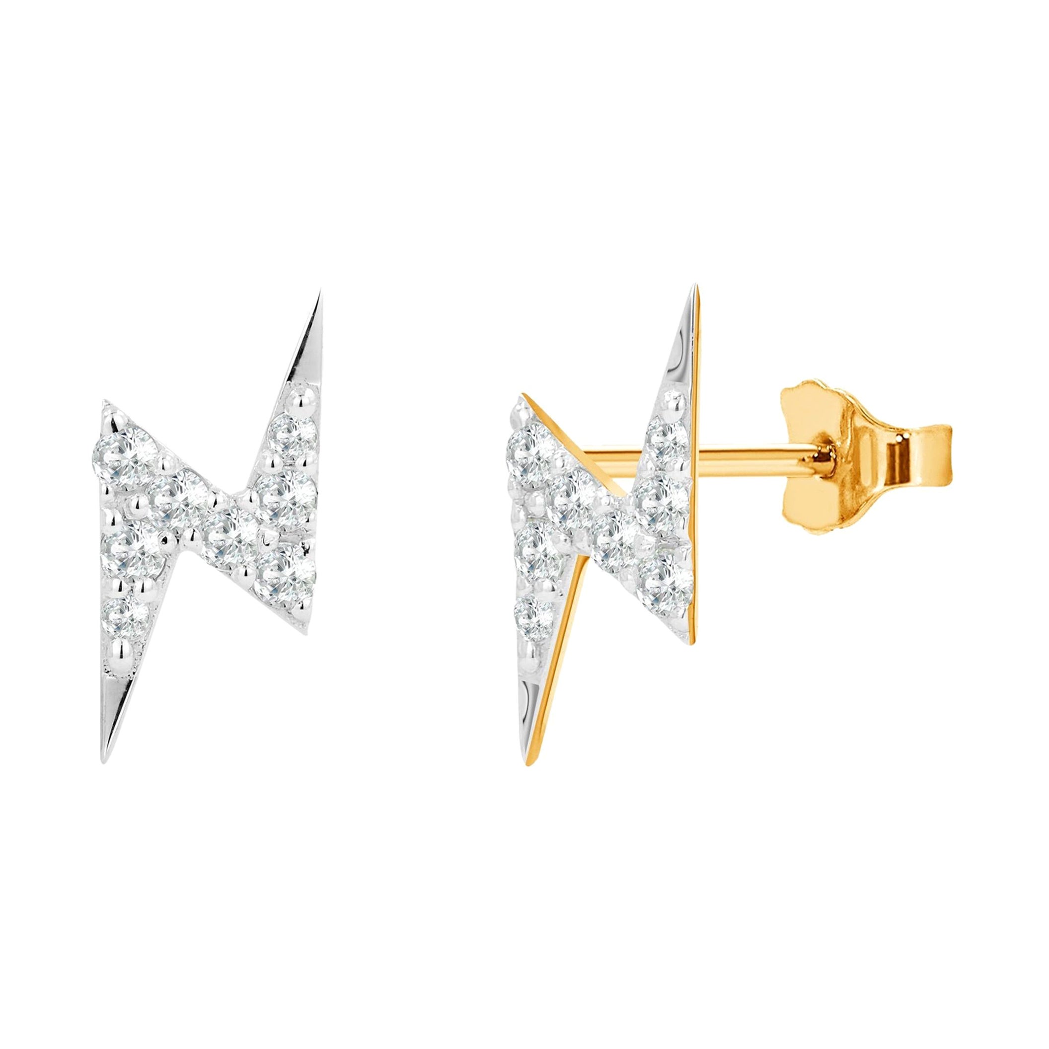 18k Gold Diamond Lightning Bolt Stud Earrings Diamond Thunderbolt Studs For Sale