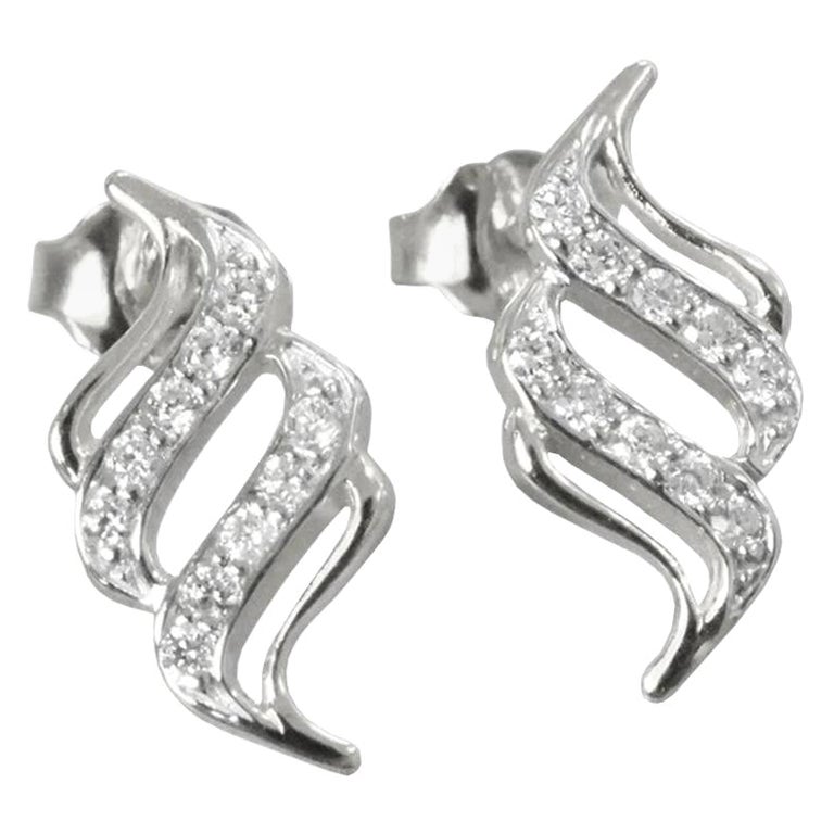 18k Gold Swirl Earrings Diamond Spiral Stud Earrings For Sale