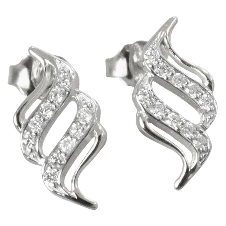 14k Gold Swirl Earrings Diamond Spiral Stud Earrings For Sale