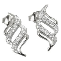Used 14k Gold Swirl Earrings Diamond Spiral Stud Earrings