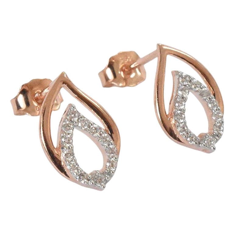 18k Gold Diamond Earrings Diamond Gold Leaf Earrings Minimalist Earrings