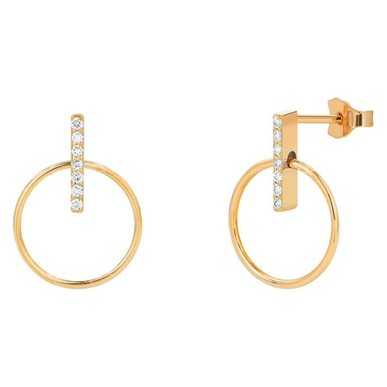 18k Gold Unique Diamond Earrings Diamond Bar Earrings For Sale at 1stDibs