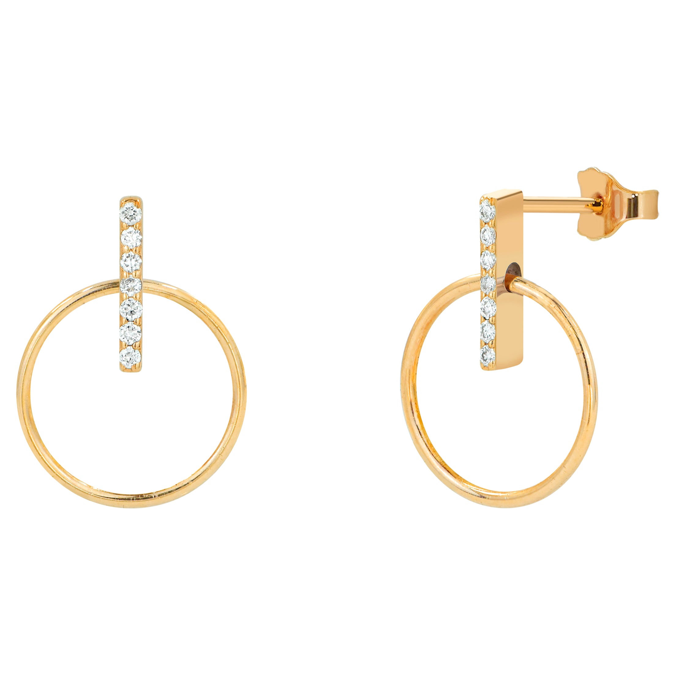 14k Rose Gold Unique Diamond Earrings Diamond Bar Earrings For Sale