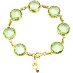 Fabulous Vivid Yellow Green Amethyst & Accent Ruby in 14KT Yellow Gold Bracelet