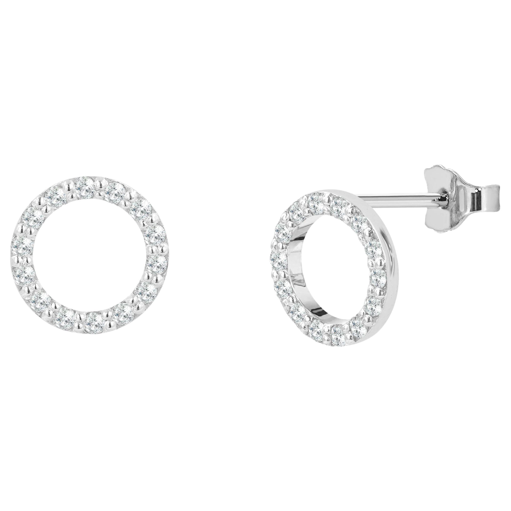 14k Circle Diamond Stud Earrings Round Diamond Studs For Sale