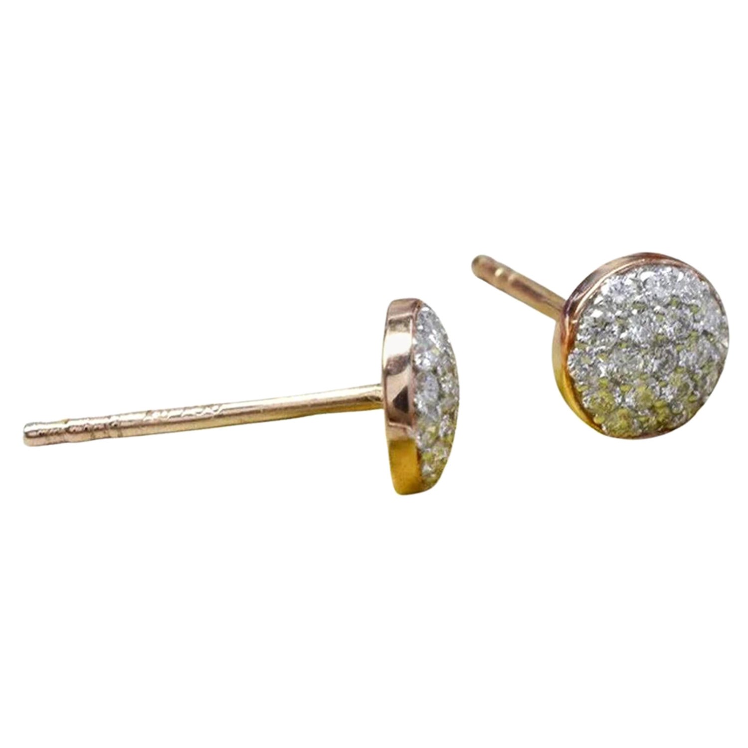 14k Gold Circle Dome Stud Diamond Cluster Round Stud Earrings Minimal Stud  For Sale at 1stDibs
