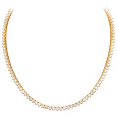 Alexander 16.25 Carat Diamond Tennis Necklace 18k Yellow Gold 3-Prong Set