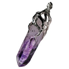 Used Amethyst Crystal Necklace White Gold Raw Stone Rough