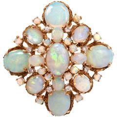 Retro Opal Diamond Gold Pin Brooch