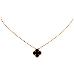 Van Cleef & Arpels Alhambra Onyx Gold Clover Pendant Necklace