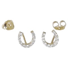14k Gold Diamond Horseshoe Studs Earrings Horseshoe Minimal Everyday Earrings