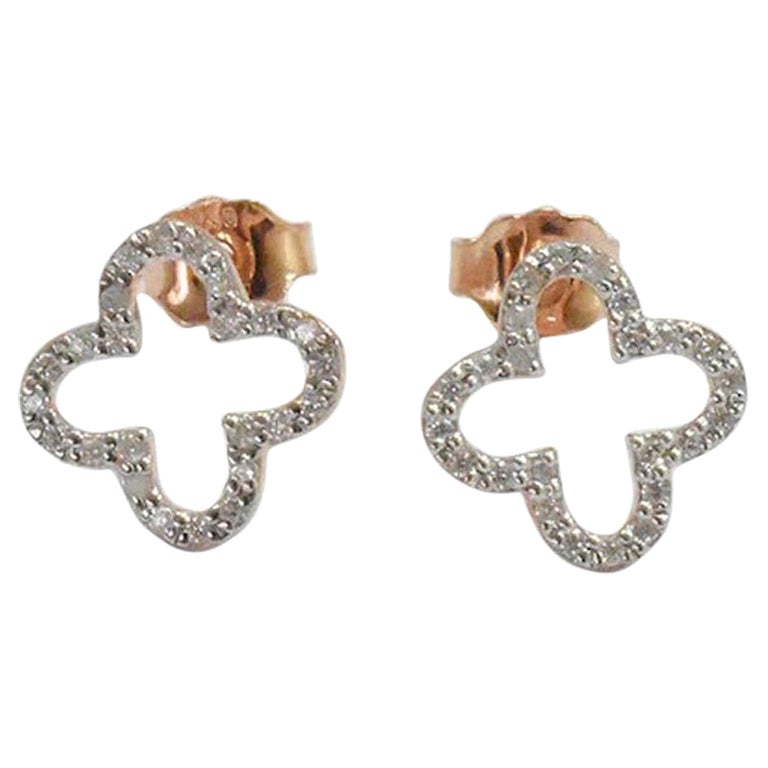 18k Gold Diamond Clover Stud Earrings Lucky Clover Earrings For Sale