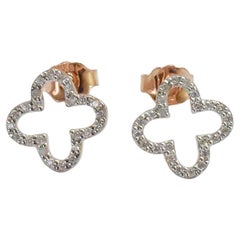 18k Gold Diamond Clover Stud Earrings Lucky Clover Earrings