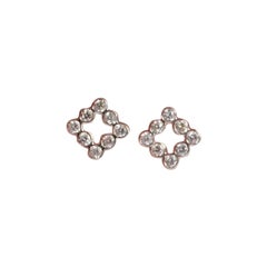 18k Gold Round Cut Diamond Square Stud Earrings Diamond Bezel Set Studs Earrings