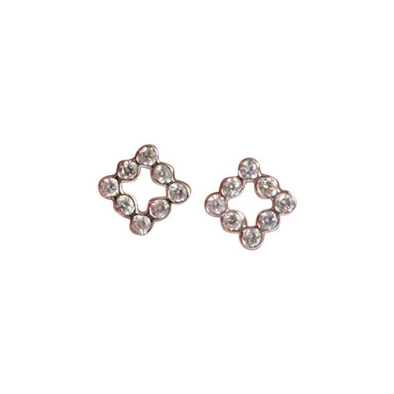 18k Gold Round Cut Diamond Square Stud Earrings Diamond Bezel Set Studs Earrings For Sale