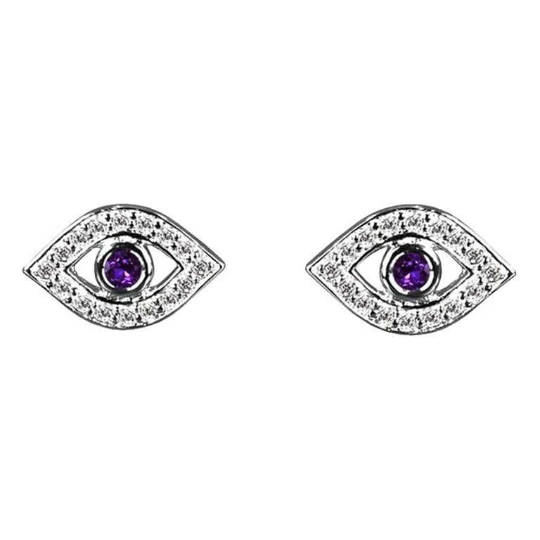 14-Karat-Gold Evil Eye Edelstein-Ohrringe mit Geburtsstein im Angebot