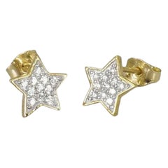 Used 18k Gold Tiny Diamond Star Stud Earrings Cluster Diamond Earrings
