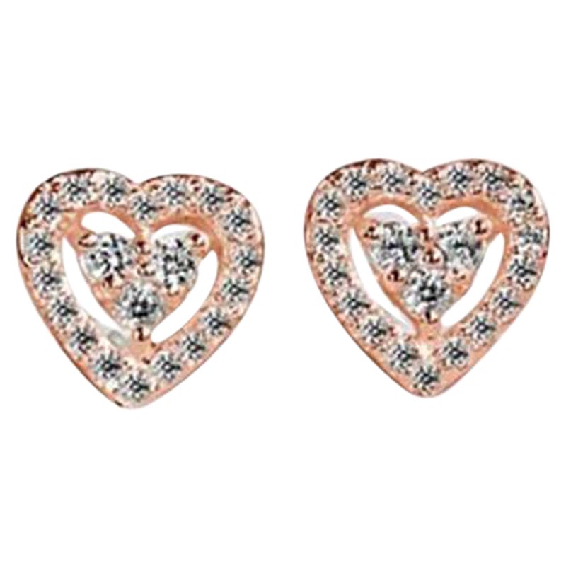 Clous d'oreilles de mariée en or 14 carats avec diamants en forme de cœur en vente