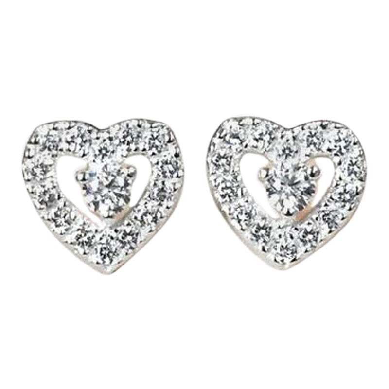 18k Gold Diamond Mini Heart Stud Earrings Heart Shaped Studs For Sale