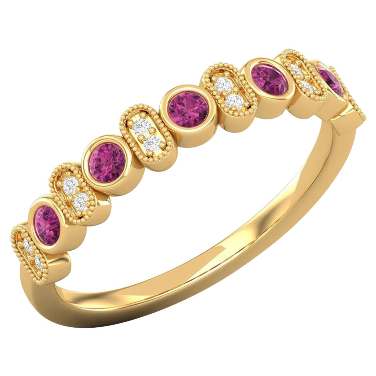 14 K Gold Diamond Ring / Rubellite Tourmaline Ring / Cluster Band For Sale