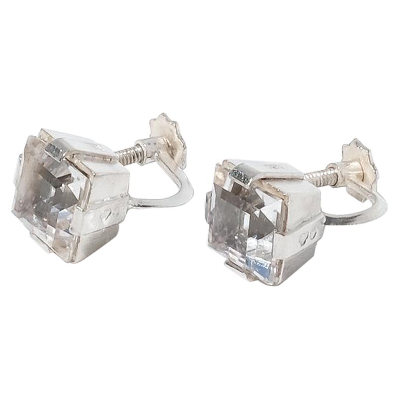 Paar Ohrringe, Silber mit Bergkristallen, hergestellt 1945 in Stockholm, Schweden