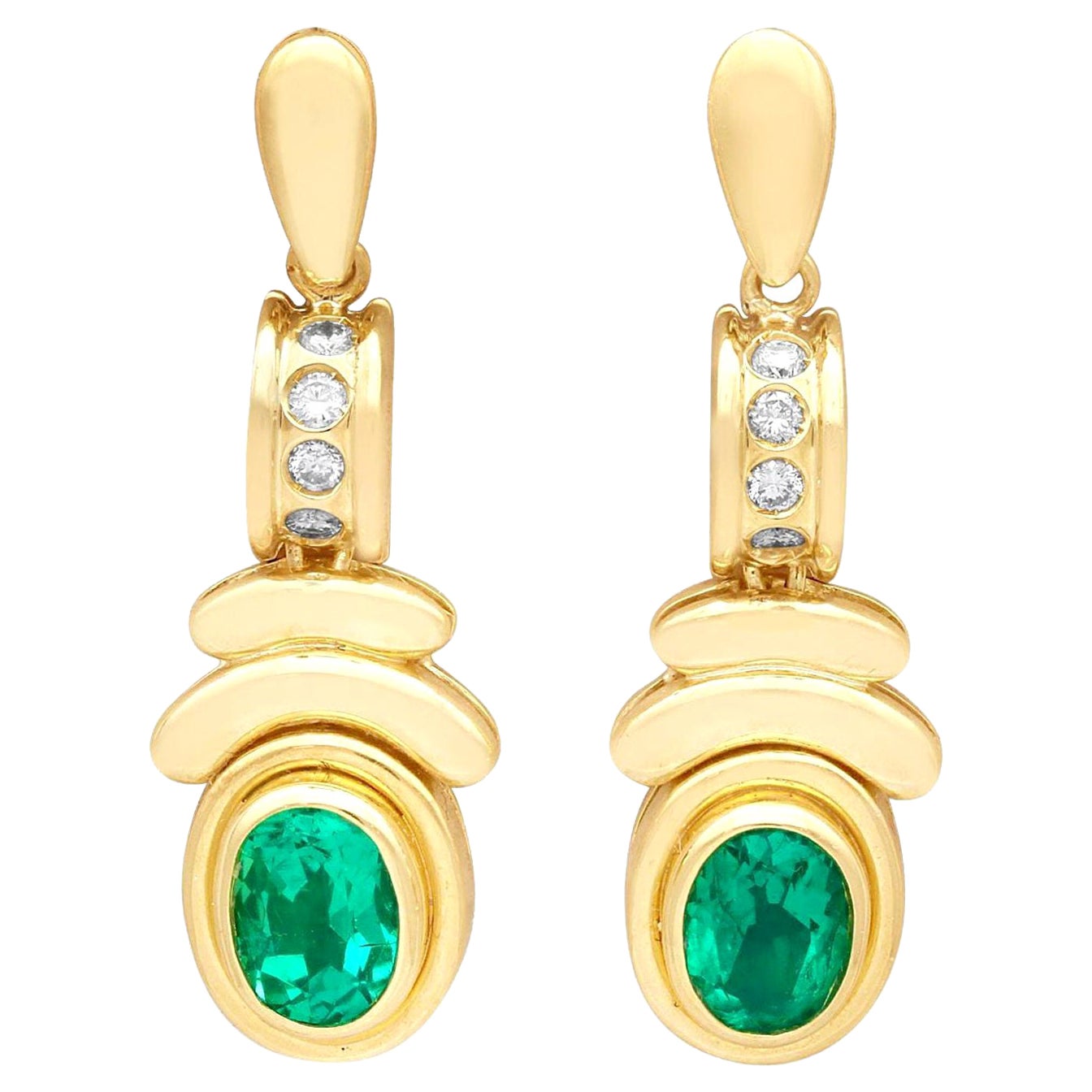 Diamante Esmeralda Estilo Art Déco  Pendientes de Gota en Oro Amarillo de 18k
