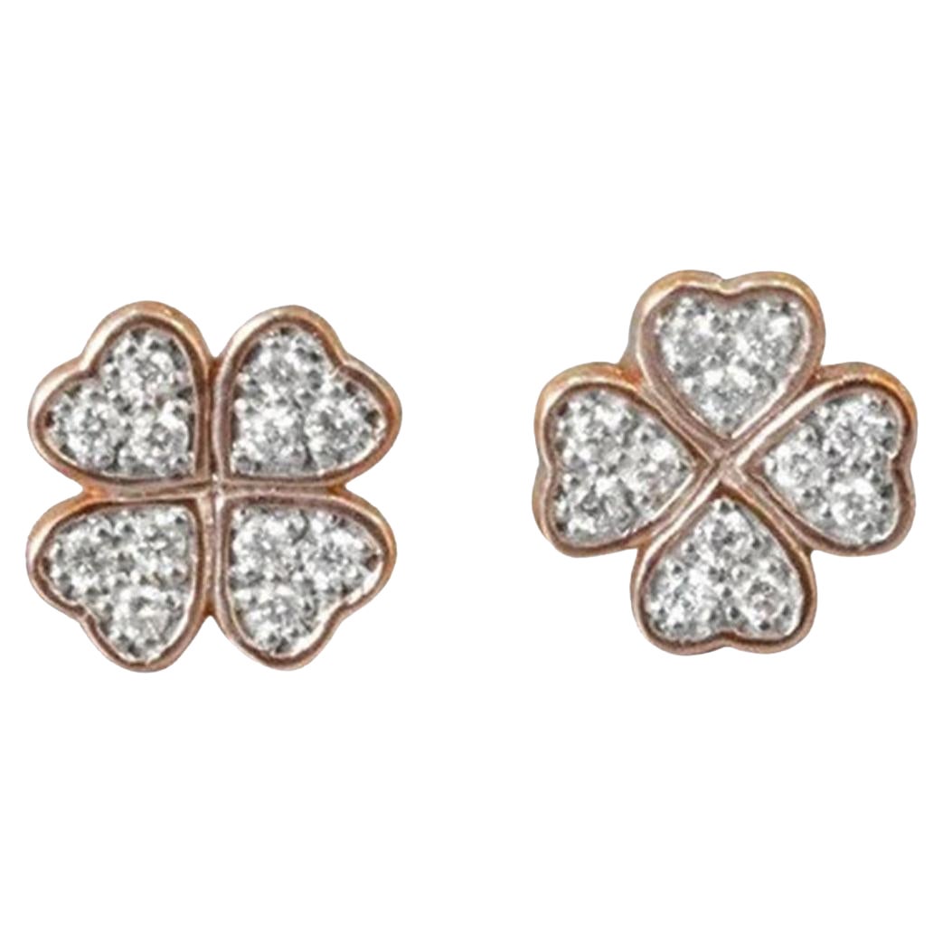 14k Gold Floral Stud Diamond Clover Stud Earrings Clover Leaf Stud