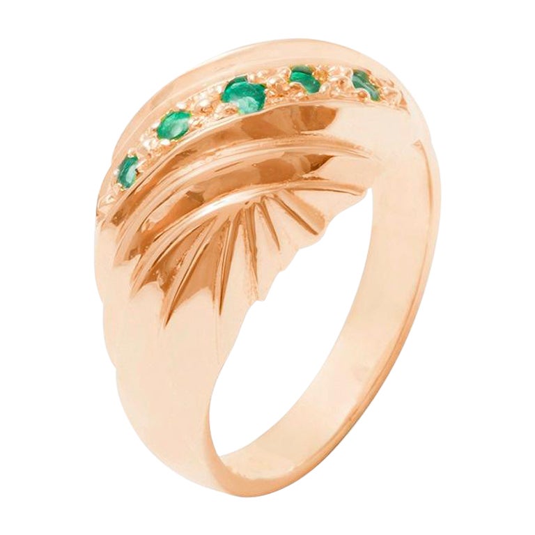 For Sale:  Solid 9K Rose Gold Natural Emerald Art Deco Womens Band Ring, Customizable