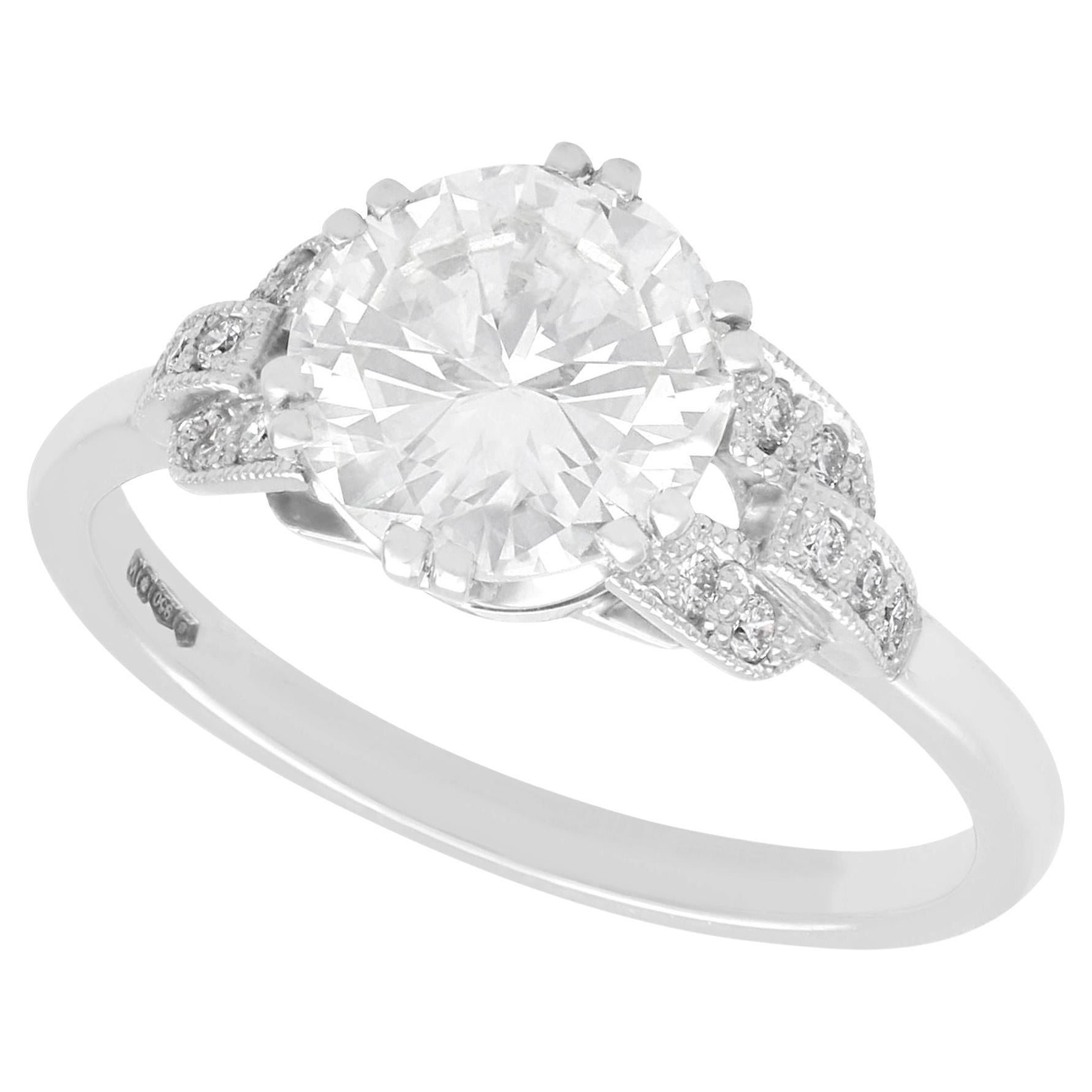 Bague de fiançailles solitaire en platine avec diamants de 1,86 carat